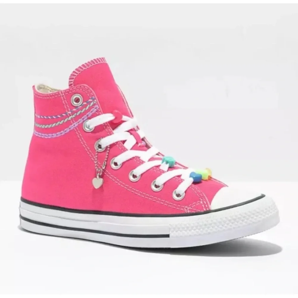 Converse Chuck‎ Taylor Girls All Star Pink High Top Shoes Charms New Size 5